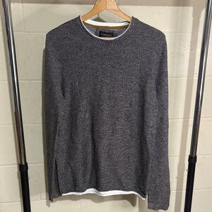 Denim & Flower Men's Large brown blue Crewneck layered Sweater cotton